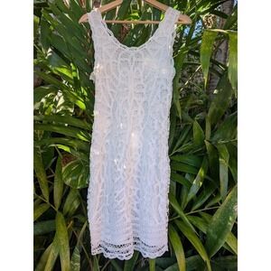 white dress 6 crochet bridal boho euro summer INC international 100% cotton